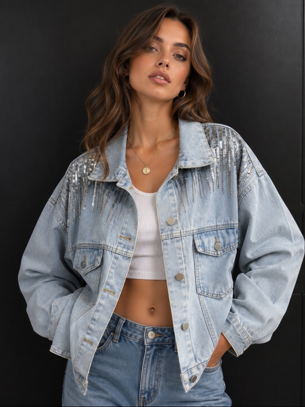 Blue and Silver Jean Jacket with Classic Design